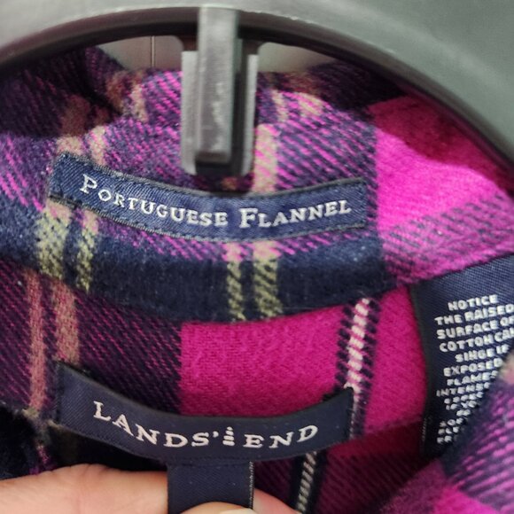 Lands End Women's Portuguese Flannel Long Sleeve Purple Plaid Shirt- Large - Picture 3 of 6